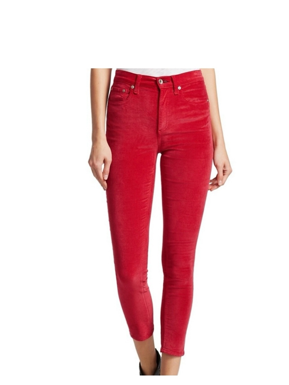 rag & bone Red High-Rise Ankle Skinny Jeans - Picture 3 of 10